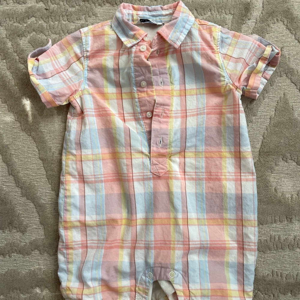 Janie & Jack Plaid Short Sleeve Baby Romper
